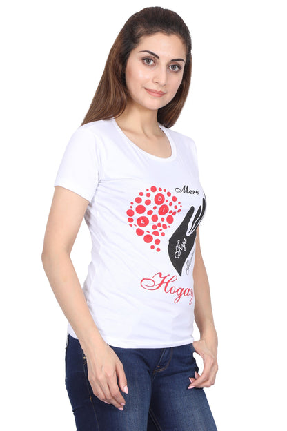 Women's Cotton Chest Printed Round Neck Half Sleeve T-Shirt