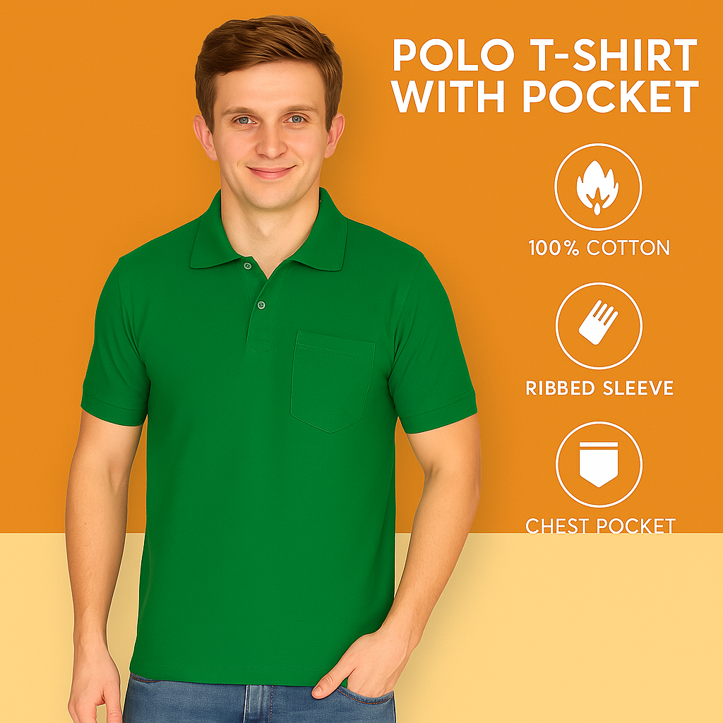 Men's Cotton Plain Polo Neck Half Sleeve T-Shirt