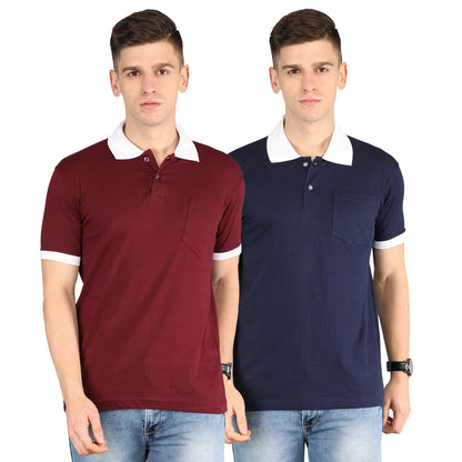 Men's Cotton Polo Neck Half Sleeve Opposite Collar Cuff T-Shirt - (Pack of 2)