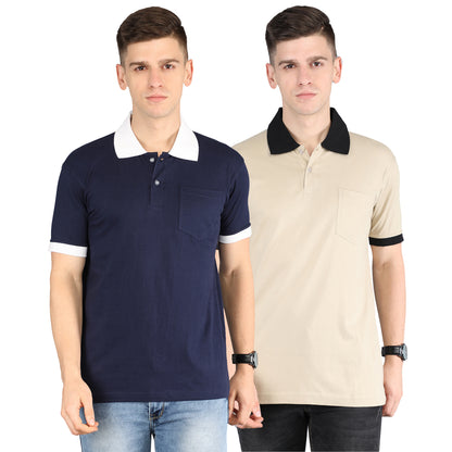 Men's Cotton Polo Neck Half Sleeve Opposite Collar Cuff T-Shirt - (Pack of 2)