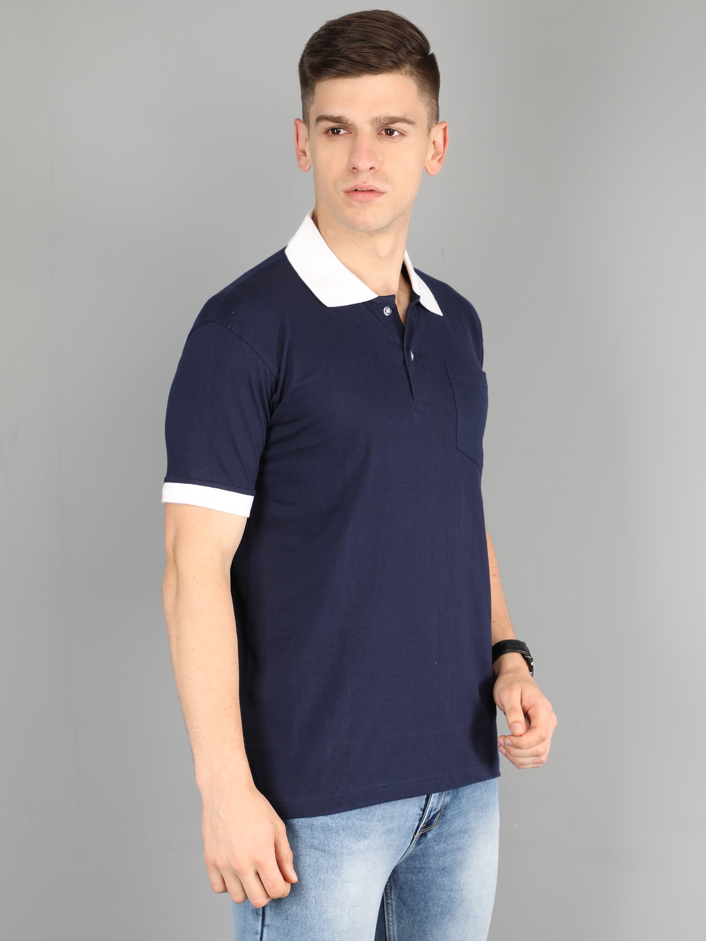 Men's Cotton Polo Neck Half Sleeve Opposite Collar Cuff T-Shirt - (Pack of 2)