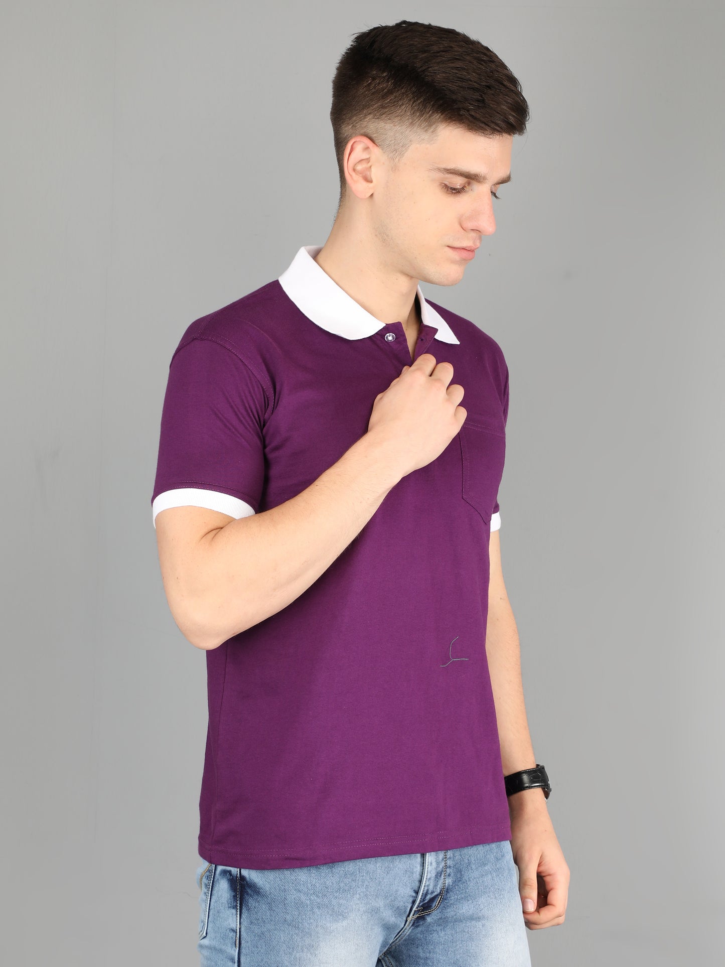 Men's Cotton Polo Neck Half Sleeve Opposite Collar Cuff T-Shirt - (Pack of 2)