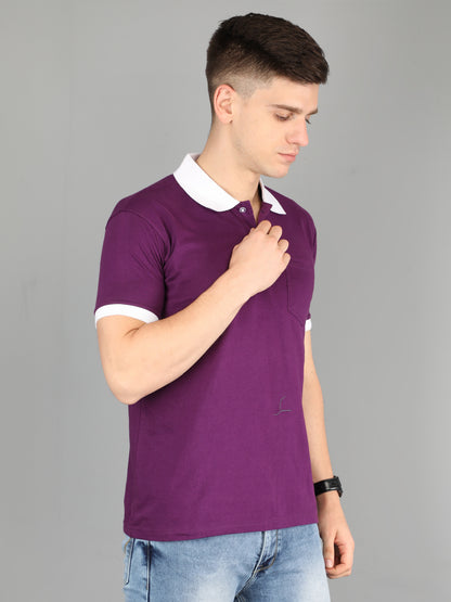 Men's Cotton Polo Neck Half Sleeve Opposite Collar Cuff T-Shirt - (Pack of 2)
