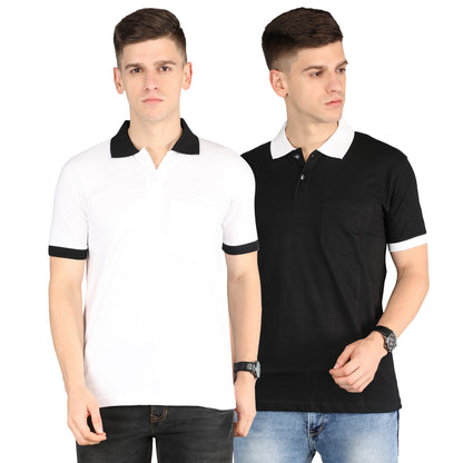Men's Cotton Polo Neck Half Sleeve Opposite Collar Cuff T-Shirt - (Pack of 2)