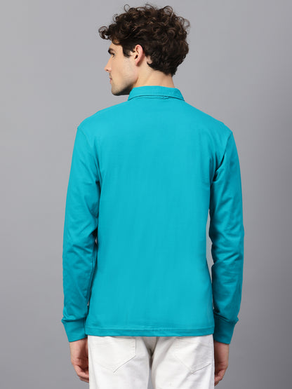 Men's Cotton Plain Polo Neck Full Sleeve Shade Green Color T-Shirt - side view