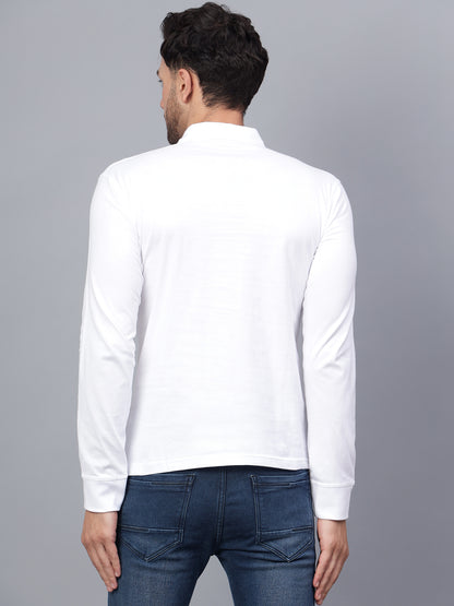 Men's Cotton Plain Polo Neck Full Sleeve White Color T-Shirt - back view
