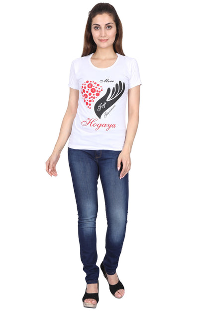 Women's Cotton Chest Printed Round Neck Half Sleeve T-Shirt