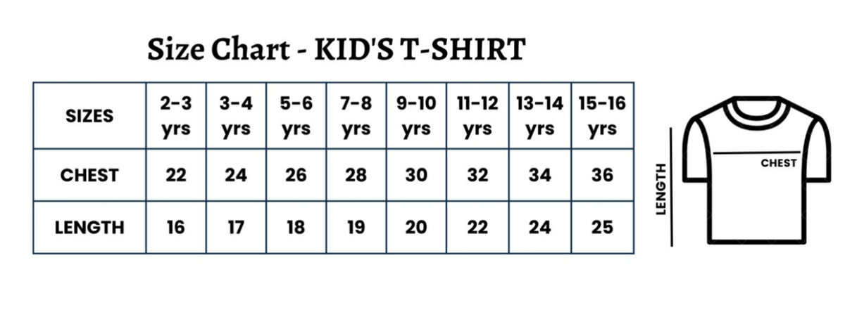 Size guide for Boys & Girls Cotton Printed Round Neck Full Sleeve T-Shirt