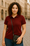 Women's Cotton Plain Polo Neck Maroon Color T-Shirt