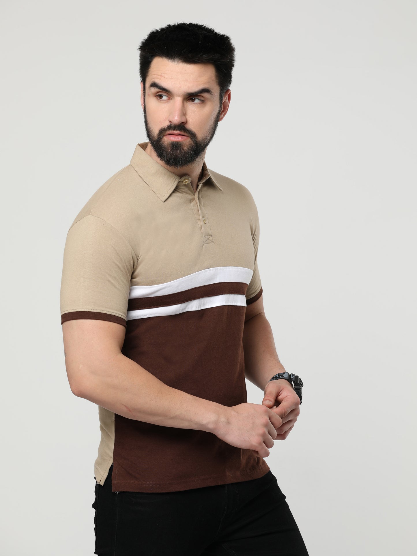 Men's Cotton Color Block Polo Neck Half Sleeve T-Shirt - (Pack of 2)