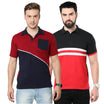 Men's Cotton Color Block Polo Neck Half Sleeve T-Shirt - (Pack of 2)