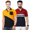 Men's Cotton Polo Neck Color Block Half Sleeve T-Shirt - (Pack of 2)