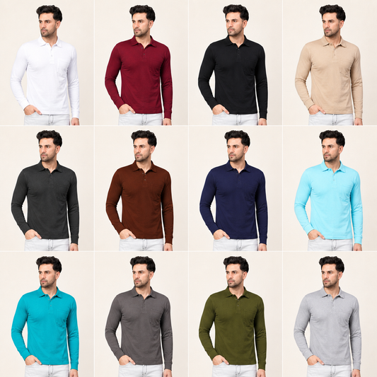 Men's Polo Neck Full Sleeve T-Shirt – Build Your Pack (2, 4, 5, 8, 10 Pieces)