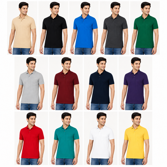 Men's Plain Polo Neck Half Sleeve T-Shirt – Build Your Pack (2, 4, 5, 8, 10 Pieces)
