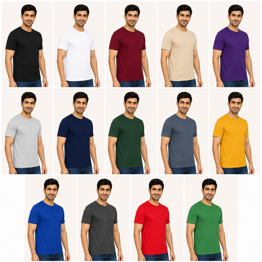 Men's Plain Round Neck Half Sleeve T-Shirt – Build Your Pack (2, 4, 5, 8, 10 Pieces)