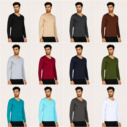 Men's V-Neck Full Sleeve T-Shirt – Build Your Pack (2, 4, 5, 8, 10 Pieces)