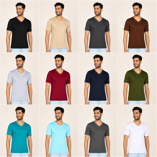 Men's V-Neck Half Sleeve T-Shirt – Build Your Pack (2, 4, 5, 8, 10 Pieces)