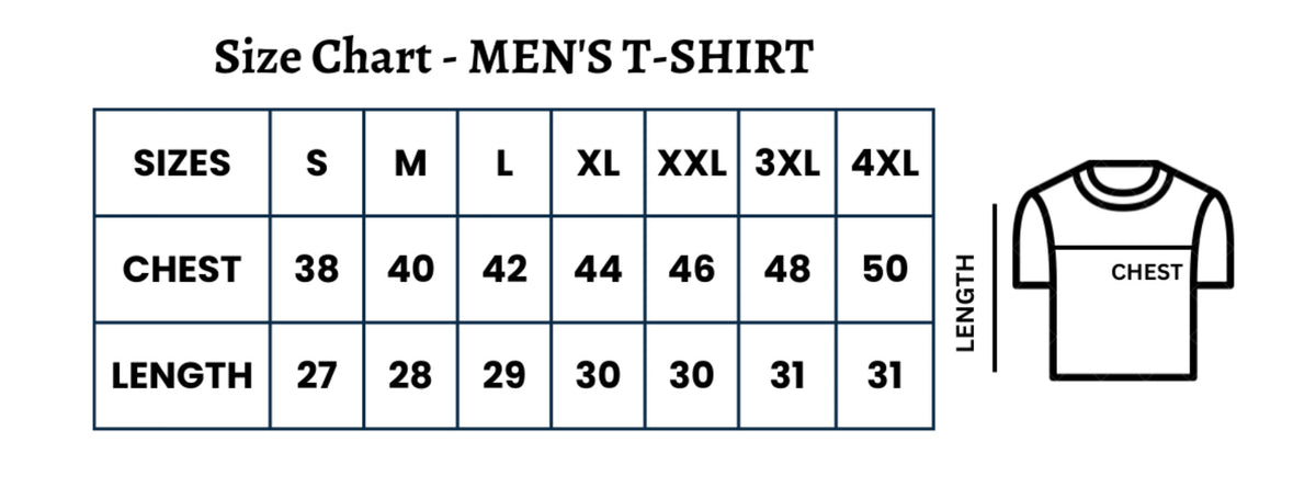 Size guide for Men's Cotton Plain V Neck Half Sleeve Biscuit Color T-Shirt