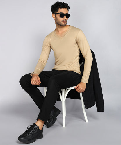Men's Cotton Plain V Neck Full Sleeve T-Shirt ( Pack of 2)