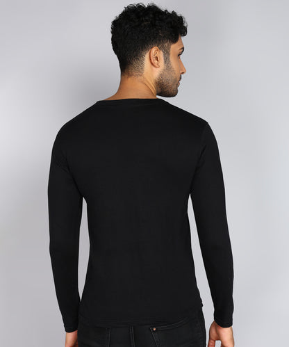 Men's Cotton Plain V Neck Full Sleeve Black Color T-Shirt - image 2