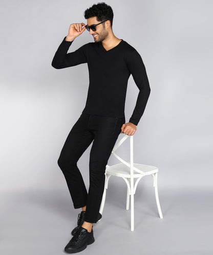 Men's Cotton Plain V Neck Full Sleeve Black Color T-Shirt - image 4