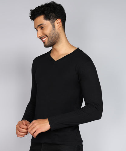 Men's Cotton Plain V Neck Full Sleeve Black Color T-Shirt - image 3