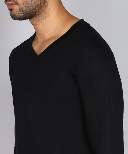 Men's Cotton Plain V Neck Full Sleeve Black Color T-Shirt - image 5
