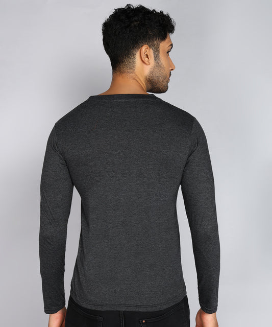 Men's Cotton Plain V Neck Full Sleeve Charcoal Melange Color T-Shirt - image 2