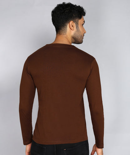 Men's Cotton Plain V Neck Full Sleeve Coffee Brown Color T-Shirt - image 2