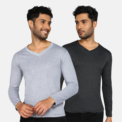 Men's Cotton Plain V Neck Full Sleeve T-Shirt ( Pack of 2)