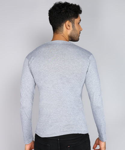 Men's Cotton Plain V Neck Full Sleeve Grey Melange Color T-Shirt - image 2