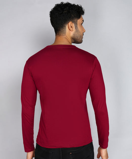 Men's Cotton Plain V Neck Full Sleeve Maroon Color T-Shirt - image 2