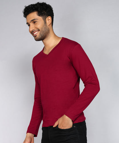 Men's Cotton Plain V Neck Full Sleeve T-Shirt ( Pack of 2)