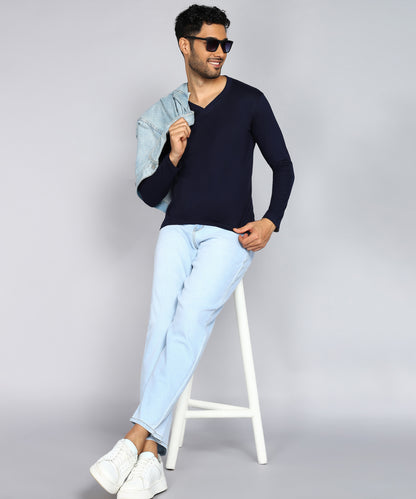 Men's Cotton Plain V Neck Full Sleeve T-Shirt ( Pack of 2)