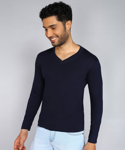 Men's Cotton Plain V Neck Full Sleeve T-Shirt ( Pack of 2)