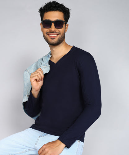 Men's Cotton Plain V Neck Full Sleeve T-Shirt ( Pack of 2)