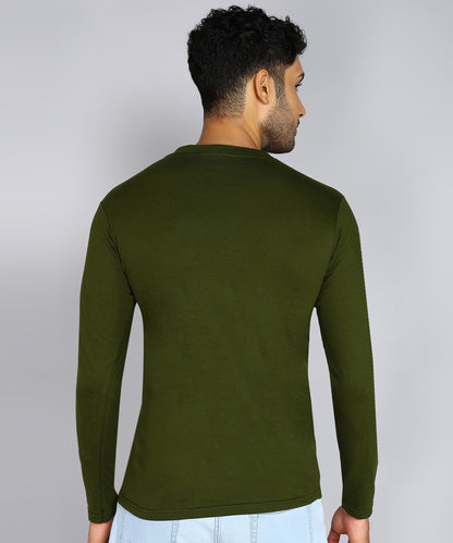 Men's Cotton Plain V Neck Full Sleeve Olive Green Color T-Shirt - image 2