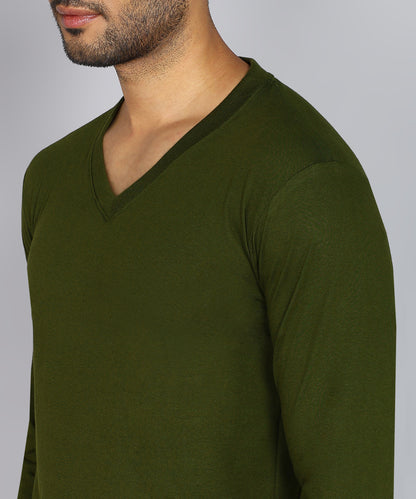 Men's Cotton Plain V Neck Full Sleeve Olive Green Color T-Shirt - image 5