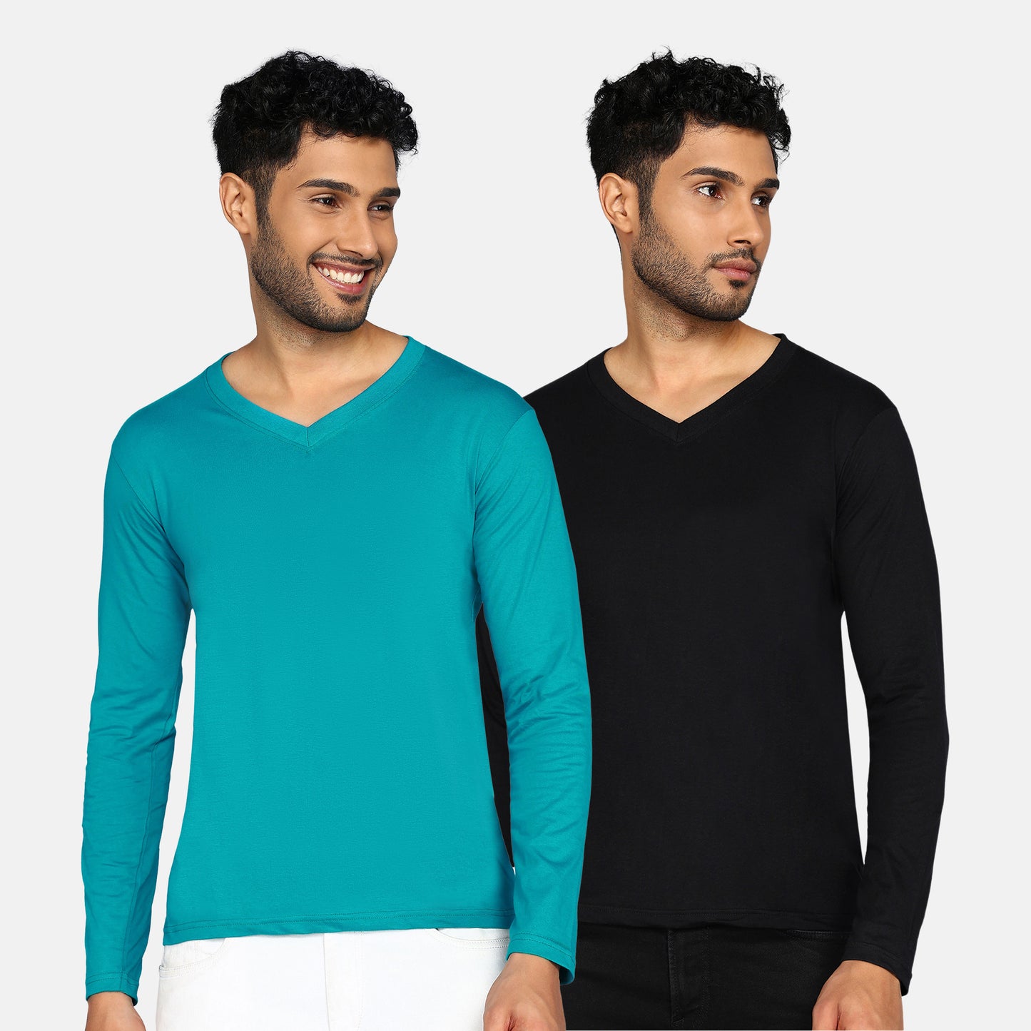 Men's Cotton Plain V Neck Full Sleeve T-Shirt ( Pack of 2)