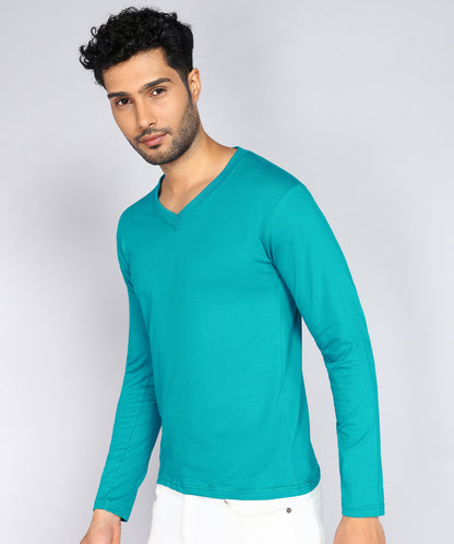 Men's Cotton Plain V Neck Full Sleeve Shade Green Color T-Shirt - image 3