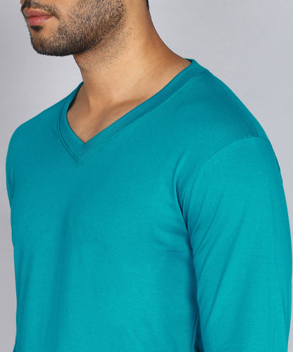 Men's Cotton Plain V Neck Full Sleeve Shade Green Color T-Shirt - image 5
