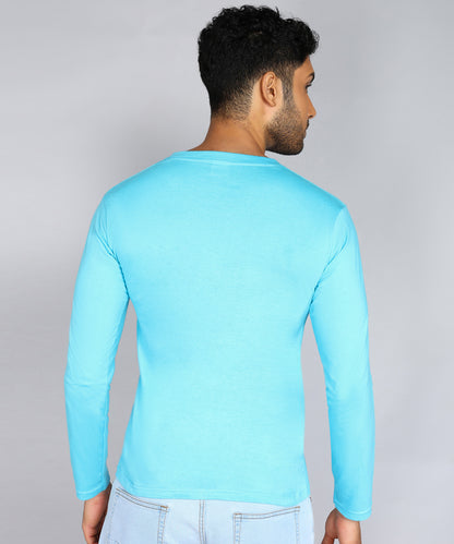 Men's Cotton Plain V Neck Full Sleeve Sky Blue Color T-Shirt - image 2