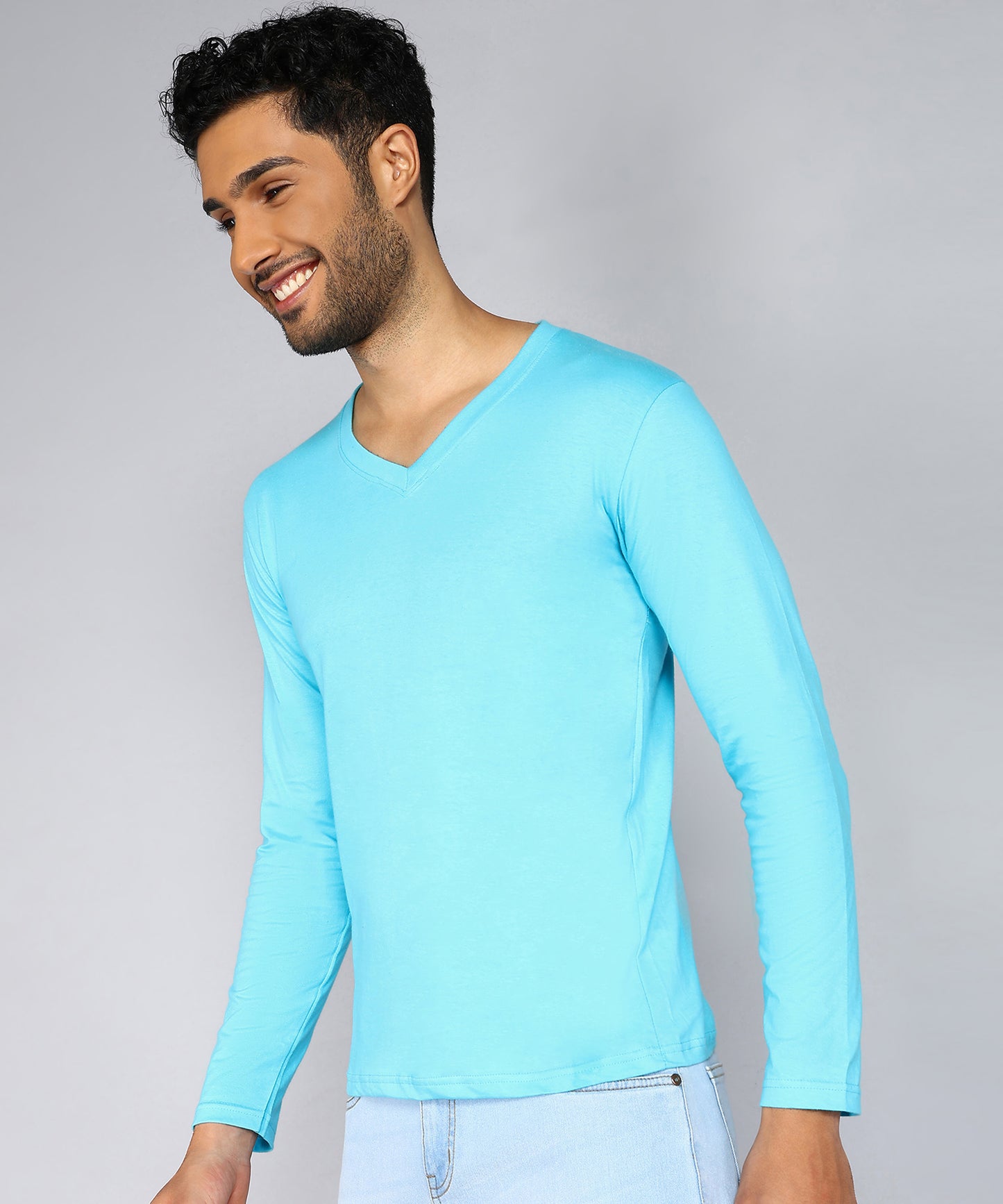 Men's Cotton Plain V Neck Full Sleeve T-Shirt