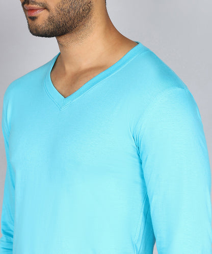 Men's Cotton Plain V Neck Full Sleeve Sky Blue Color T-Shirt - image 5