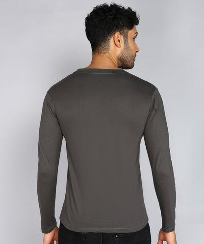Men's Cotton Plain V Neck Full Sleeve Steel Grey Color T-Shirt - image 2