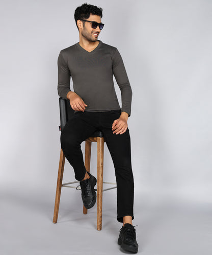 Men's Cotton Plain V Neck Full Sleeve Steel Grey Color T-Shirt - image 4