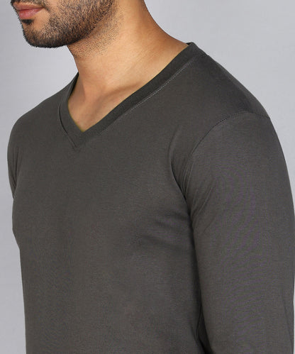 Men's Cotton Plain V Neck Full Sleeve Steel Grey Color T-Shirt - image 5