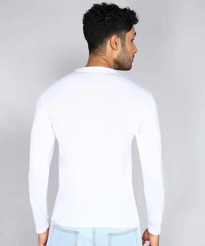 Men's Cotton Plain V Neck Full Sleeve White Color T-Shirt - image 2