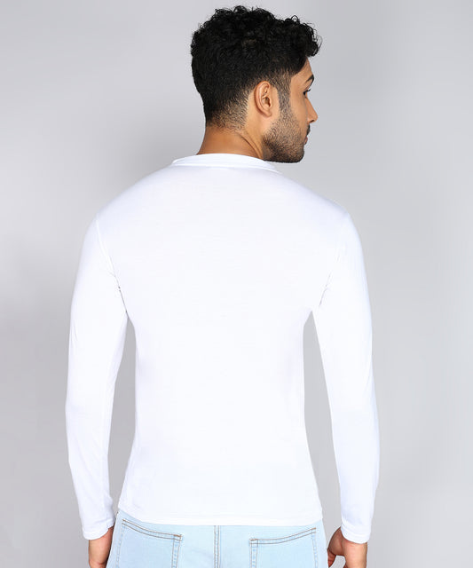 Men's Cotton Plain V Neck Full Sleeve White Color T-Shirt - image 2