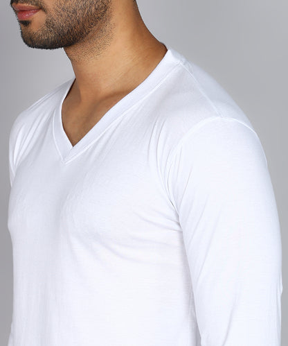 Men's Cotton Plain V Neck Full Sleeve White Color T-Shirt - image 5